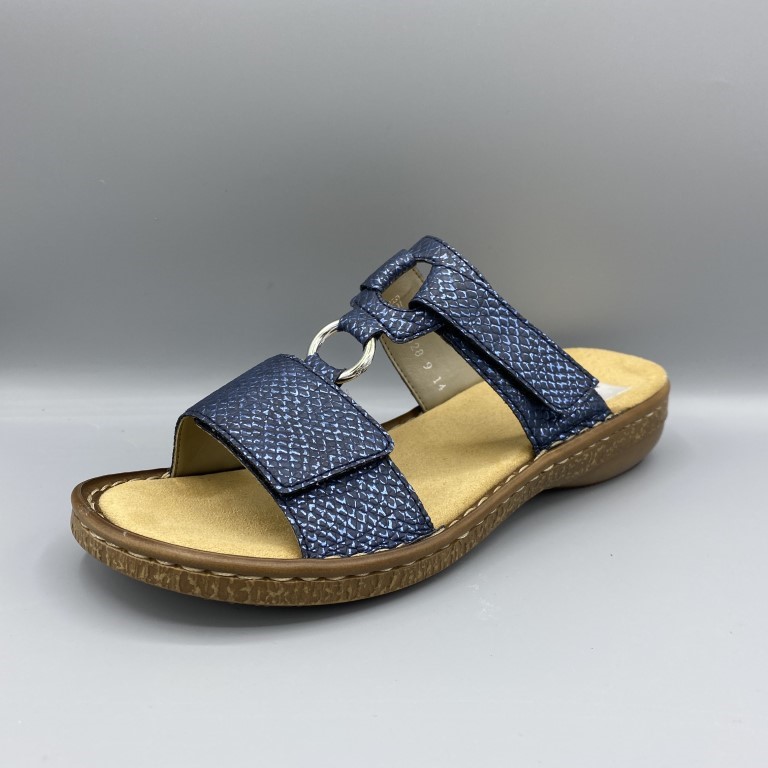 Rieker slippers blauw metallic - Modeschoenen Dongen