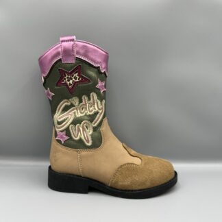 298 Shoesme western laarsje cognac groen roze