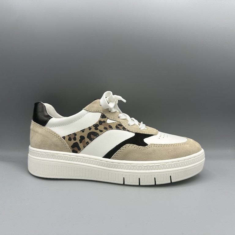 075 Tamaris sneakers beige wit panter