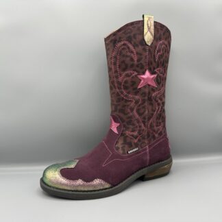 506 Braqeez western laarzen bordeaux rood panter